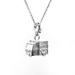 Load image into Gallery viewer, Silver tuk-tuk pendant on a chain against a white background
