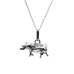 Load image into Gallery viewer, A sterling silver Rhino pendant necklace on a delicate silver chain, shown against a plain white background.
